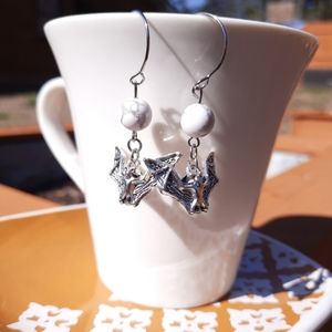Howelite Stone Bat Dangle Earrings